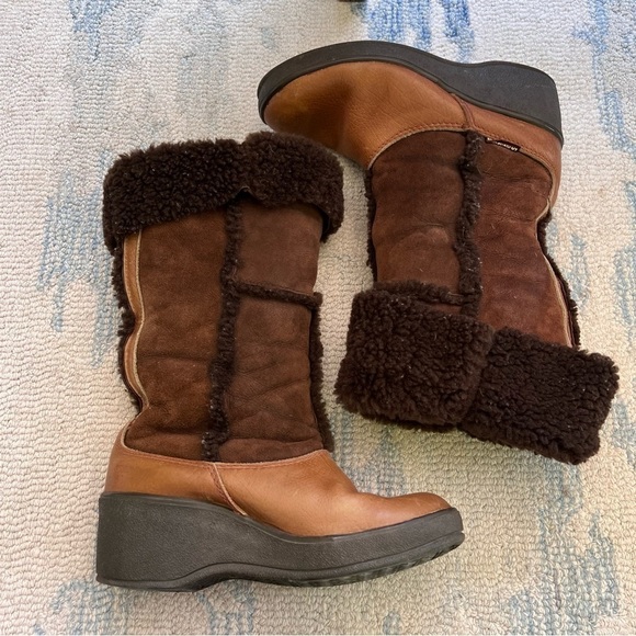 VINTAGE SHEARLING LEATHER WEDGE Y2K SNOW BOOTS SIZE 8.5 - Picture 9 of 10
